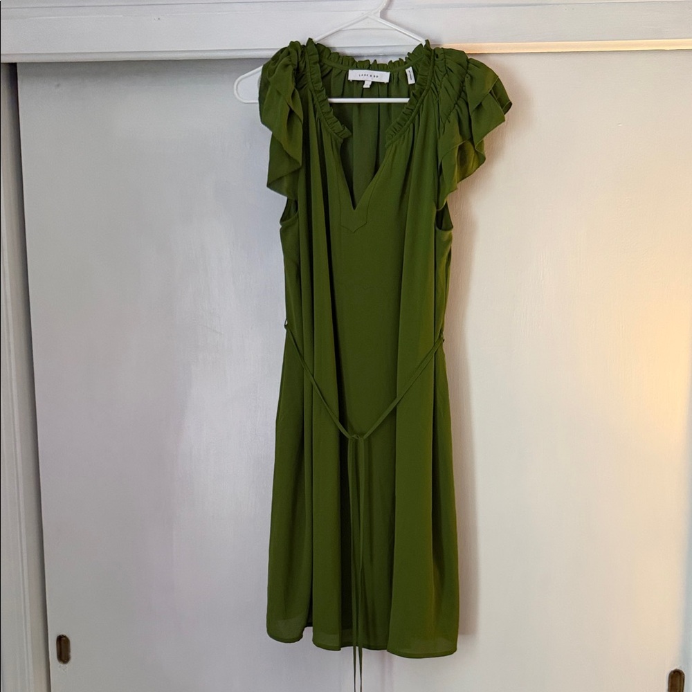 Lark & Ro Olive Ruffle Sleeve Mini Dress